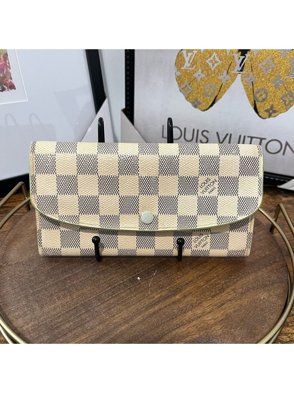 Louis Vuitton Damier Azur Emilie Wallet w/ Pink/Green!